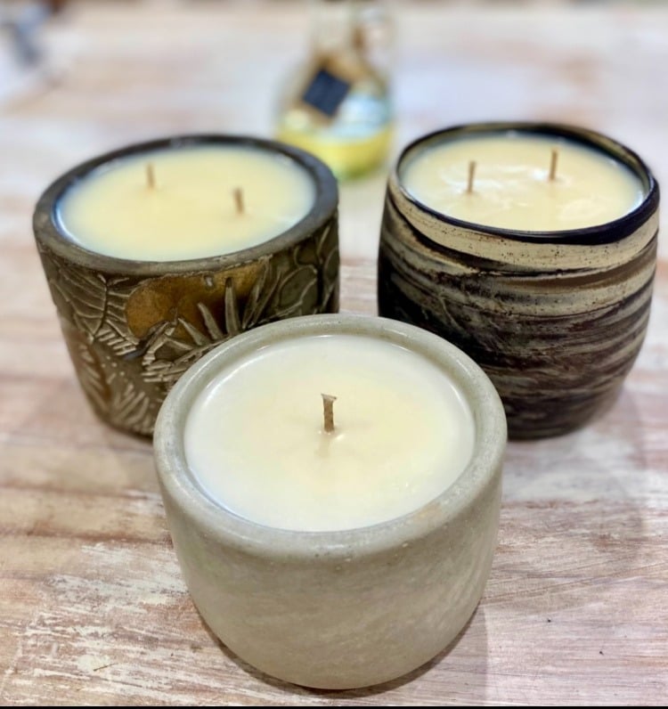 Soy candles poured into ceramic vessels