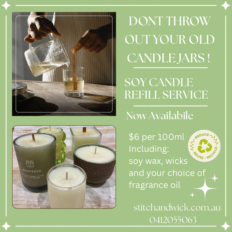 Stitch and Wick soy candle refill service, $6 per 100ml